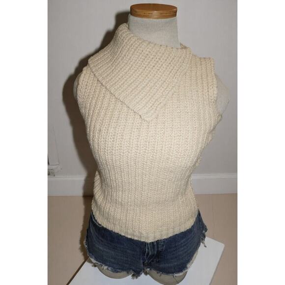 J.Crew Sleeveless Chunky Knit Sweater – Size Small – Foldover Collar Wool Blend - Picture 1 of 6